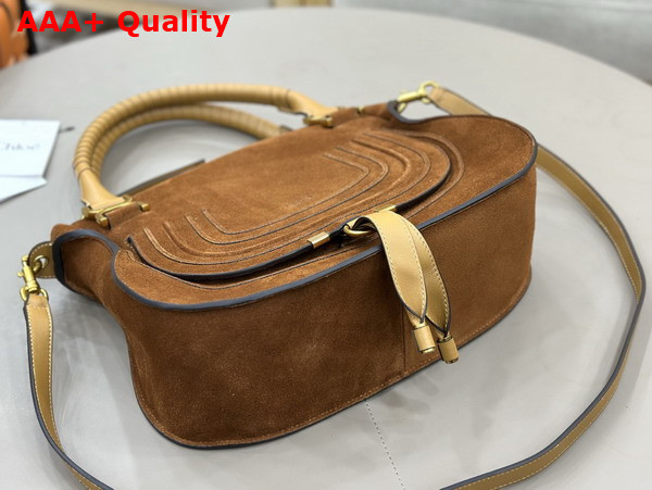 Chloe Marcie Bag in Gold and Khaki Suede Leather Replica