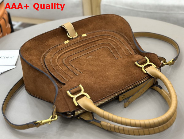 Chloe Marcie Bag in Gold and Khaki Suede Leather Replica