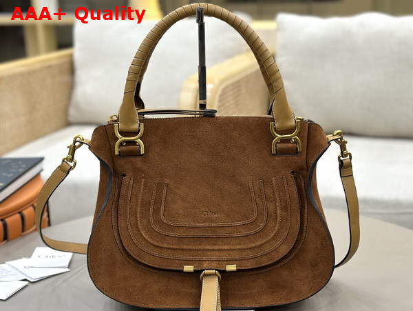 Chloe Marcie Bag in Gold and Khaki Suede Leather Replica
