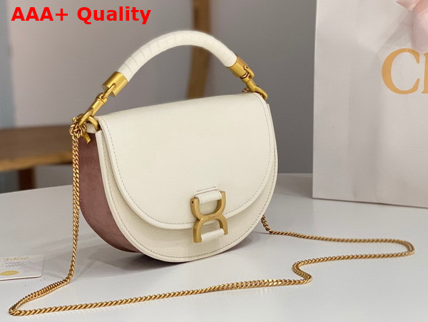 Chloe Marcie Chain Flap Bag Nappa Lambskin Grained Calfskin and Suede Misty Ivory Replica