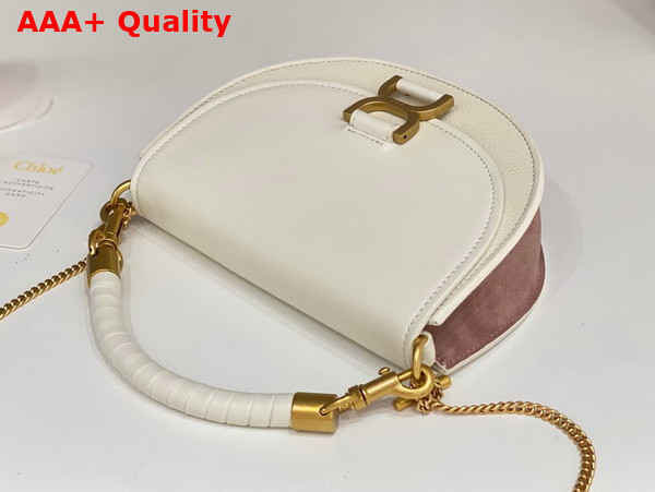 Chloe Marcie Chain Flap Bag Nappa Lambskin Grained Calfskin and Suede Misty Ivory Replica