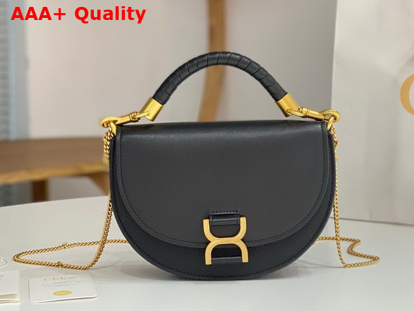 Chloe Marcie Chain Flap Bag in Black Nappa Lambskin Grained Calfskin and Suede Replica