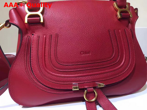 Chloe Marcie Double Carry Bag in Red Small Grain Calfskin Replica