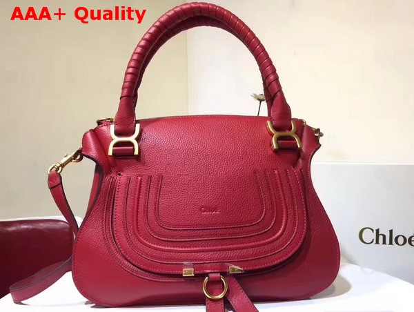 Chloe Marcie Double Carry Bag in Red Small Grain Calfskin Replica