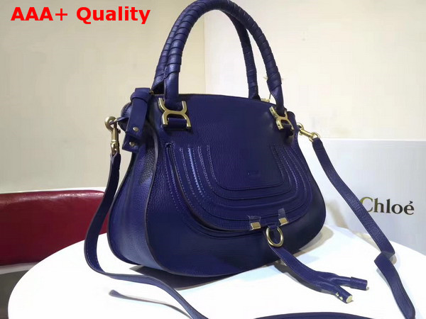 Chloe Marcie Handbag in Blue Small Grain Calfskin Replica