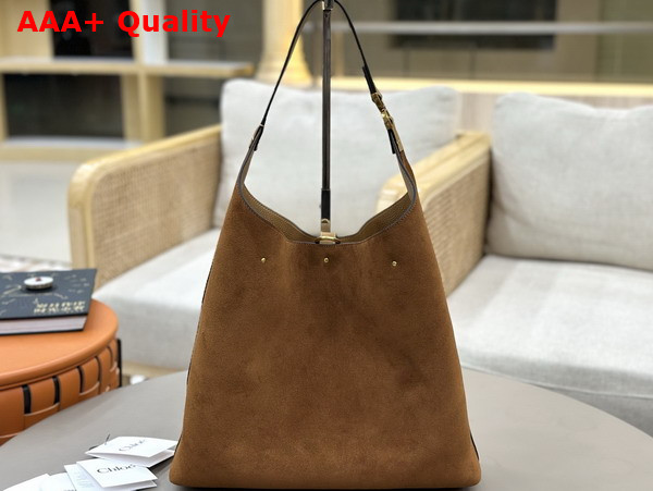 Chloe Marcie Hobo Bag in Gold and Khaki Suede Leather Replica