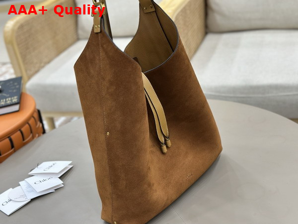 Chloe Marcie Hobo Bag in Gold and Khaki Suede Leather Replica