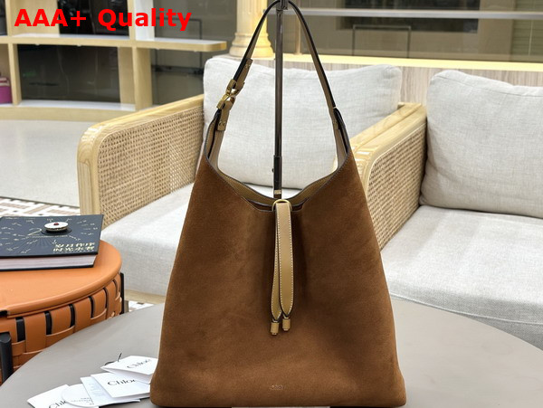Chloe Marcie Hobo Bag in Gold and Khaki Suede Leather Replica