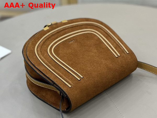 Chloe Marcie Saddle Bag in Gold and Khaki Suede Leather Replica