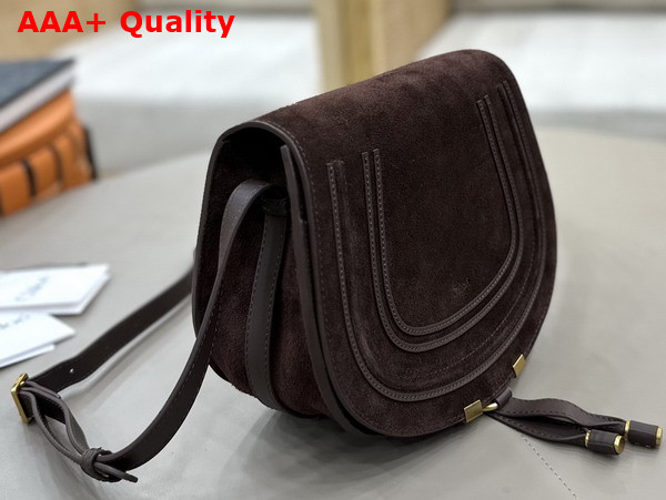 Chloe Marcie Saddle Bag in Kohl Brown Suede Leather Replica