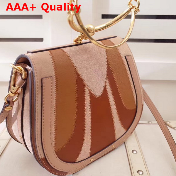 Chloe Medium Nile Bracelet Bag Small Grain Lambskin Smooth and Suede Calfskin Nude and Brown Replica