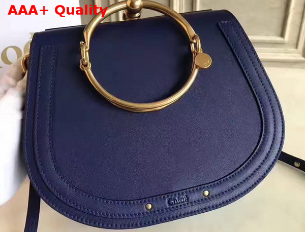 Chloe Medium Nile Bracelet Bag in Navy Blue Smooth and Suede Calfskin Replica