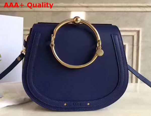 Chloe Medium Nile Bracelet Bag in Navy Blue Smooth and Suede Calfskin Replica