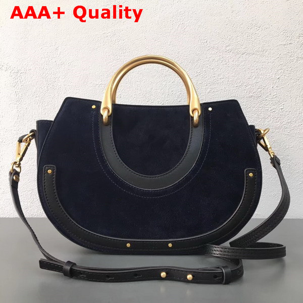 Chloe Medium Pixie Bag Navy Blue Suede and Black Calfskin Replica