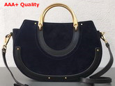 Chloe Medium Pixie Bag Navy Blue Suede and Black Calfskin Replica