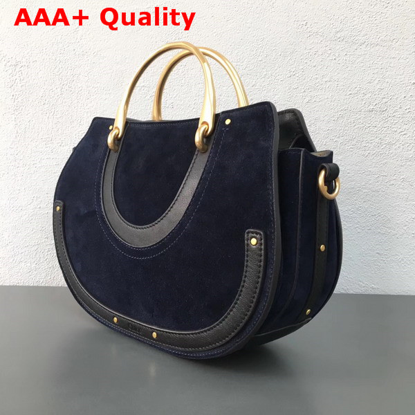 Chloe Medium Pixie Bag Navy Blue Suede and Black Calfskin Replica
