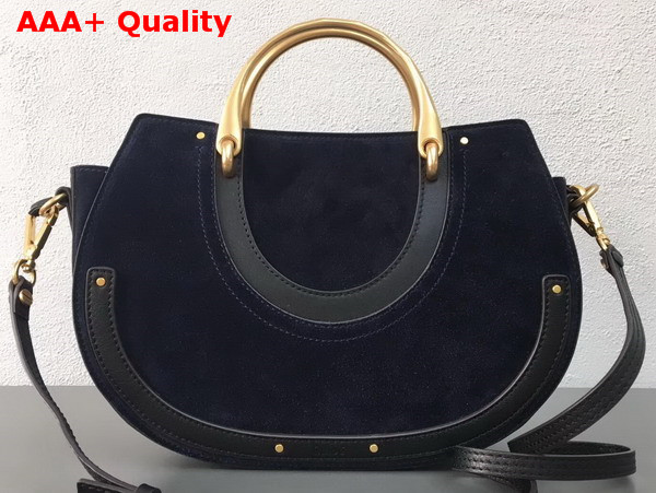 Chloe Medium Pixie Bag Navy Blue Suede and Black Calfskin Replica