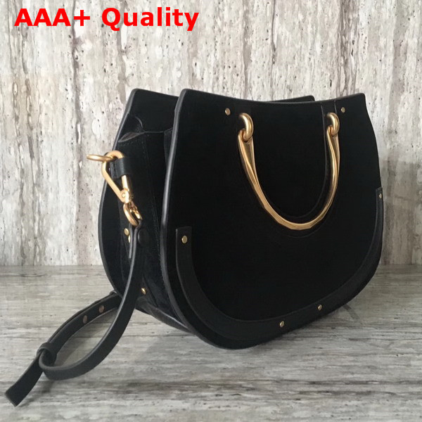 Chloe Medium Pixie Bag in Black Suede and Smooth Calfskin Replica