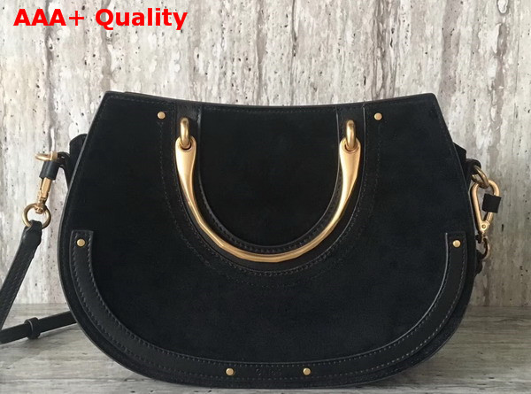 Chloe Medium Pixie Bag in Black Suede and Smooth Calfskin Replica