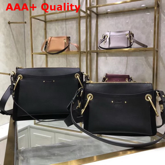Chloe Medium Roy Bag in Black Suede and Smooth Calfskin Replica