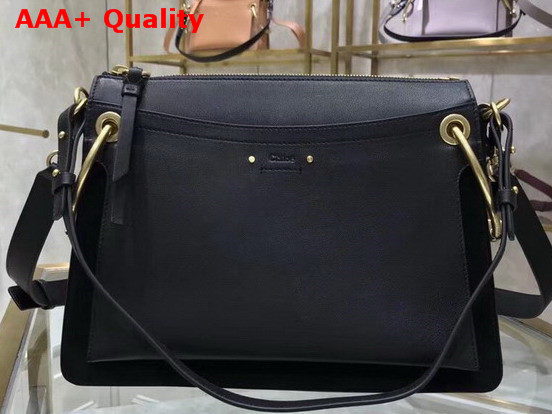 Chloe Medium Roy Bag in Black Suede and Smooth Calfskin Replica
