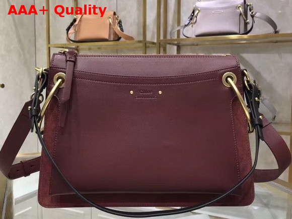 Chloe Medium Roy Bag in Burgundy Suede and Smooth Calfskin Replica
