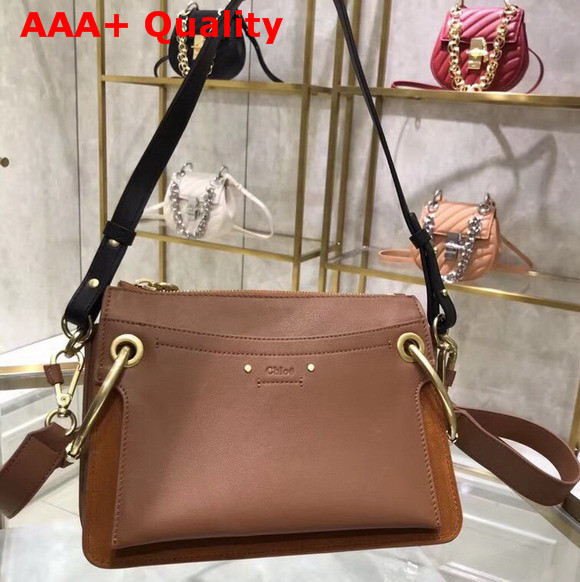 Chloe Medium Roy Bag in Tan Suede and Smooth Calfskin Replica