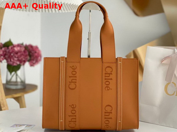 Chloe Medium Woody Tote Bag Caramel Smooth Calfskin with Chloe Logo Replica