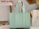Chloe Medium Woody Tote Bag in Bay Green Smooth Calfskin with Chloe Logo Replica