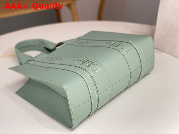 Chloe Medium Woody Tote Bag in Bay Green Smooth Calfskin with Chloe Logo Replica