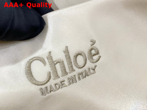 Chloe Medium Woody Tote Bag in Dusty Ivory Recycled Nylon with Chloe Logo Replica