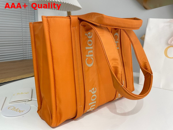 Chloe Medium Woody Tote Bag in Golden Yellow Recycled Nylon with Chloe Logo Replica