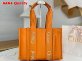 Chloe Medium Woody Tote Bag in Golden Yellow Recycled Nylon with Chloe Logo Replica