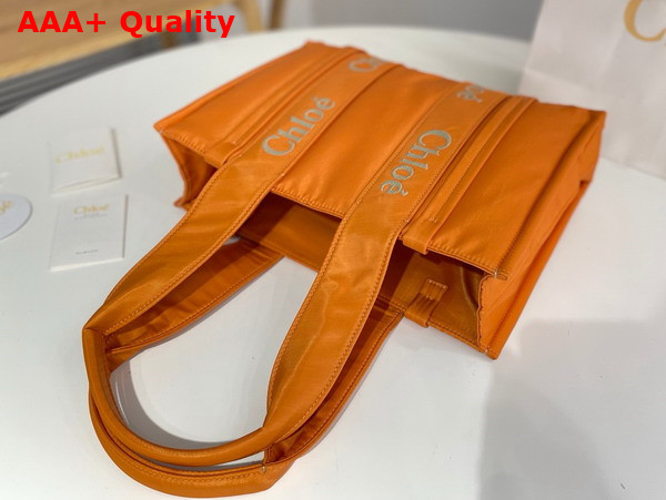 Chloe Medium Woody Tote Bag in Golden Yellow Recycled Nylon with Chloe Logo Replica