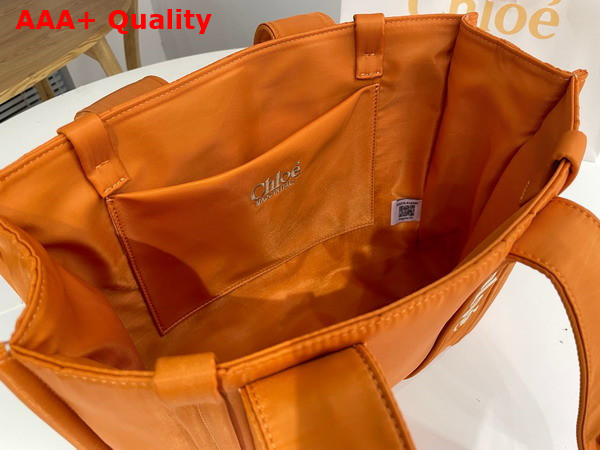 Chloe Medium Woody Tote Bag in Golden Yellow Recycled Nylon with Chloe Logo Replica
