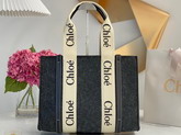 Chloe Medium Woody Tote Bag in Recycled Felt and Shiny Calfskin with Woody Ribbon Cashmere Grey Replica