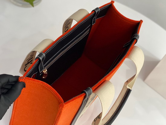 Chloe Medium Woody Tote Bag in Recycled Felt and Shiny Calfskin with Woody Ribbon Flame Orange Replica