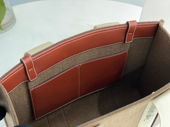 Chloe Medium Woody Tote Bag in Recycled Felt and Shiny Calfskin with Woody Ribbon Light Brown Replica