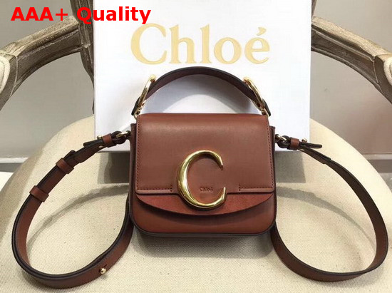 Chloe Mini Chloe C Bag in Shiny and Suede Calfskin Sepia Brown Replica