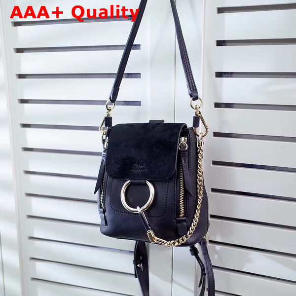 Chloe Mini Faye Backpack in Black Smooth and Suede Calfskin Replica