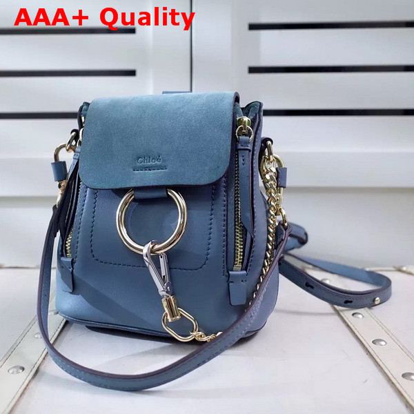 Chloe Mini Faye Backpack in Cloudy Blue Smooth and Suede Calfskin Replica