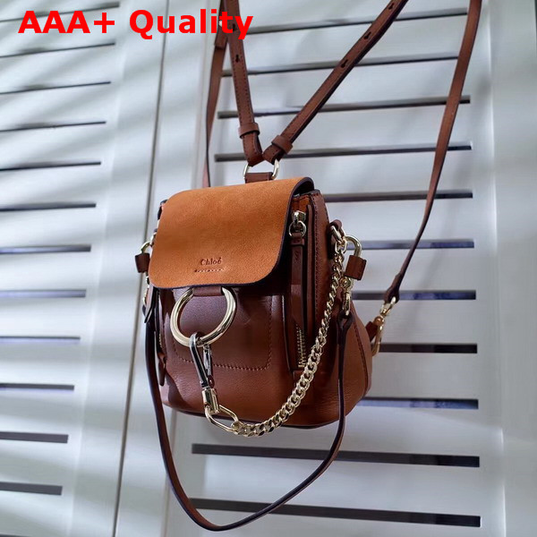 Chloe Mini Faye Backpack in Tan Smooth and Suede Calfskin Replica