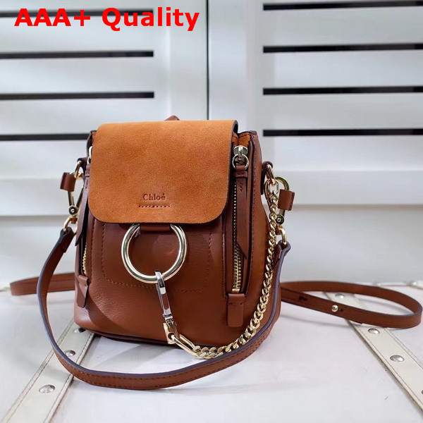 Chloe Mini Faye Backpack in Tan Smooth and Suede Calfskin Replica