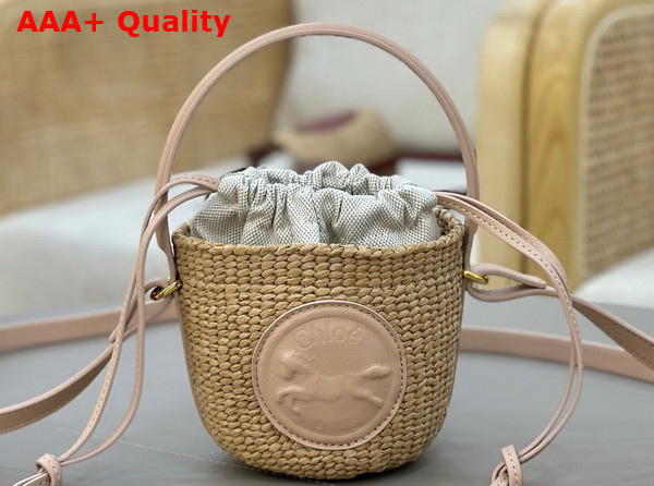 Chloe Mini Horse Medal Basket in Natural Fibers Apricot Pink Replica