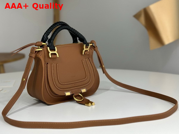 Chloe Mini Marcie Bag in Tan Grained Leather with Black Handle Replica
