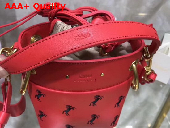 Chloe Mini Roy Bucket Bag in Earth Red Smooth Calfskin with Little Horses Embroidery Replica