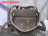 Chloe Mini Roy Bucket Bag in Motty Grey Smooth Calfskin with Little Horses Embroidery Replica
