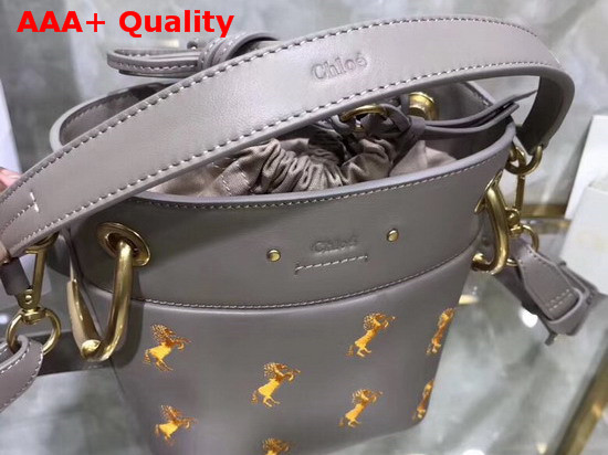 Chloe Mini Roy Bucket Bag in Motty Grey Smooth Calfskin with Little Horses Embroidery Replica