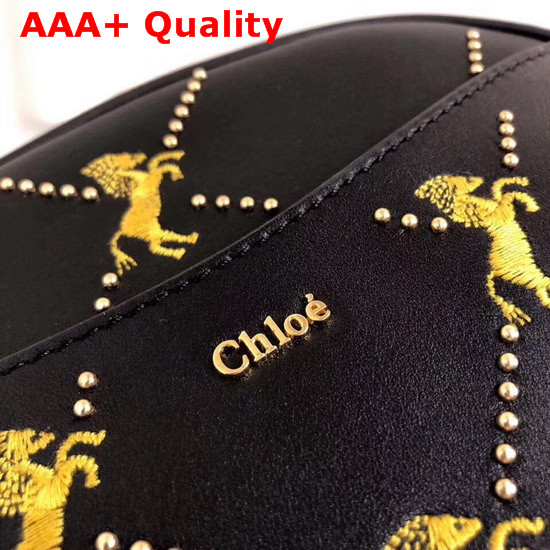 Chloe Mini Signature Bag in Black Smooth Calfskin with Embroidered Horses and Studs Replica