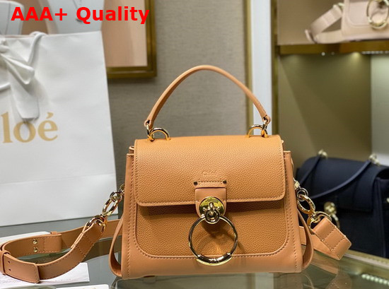 Chloe Mini Tess Day Bag in Grained and Shiny Calfskin Light Brown Replica